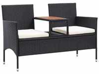 vidaXL 2-Seater Garden Bench with Table Resin Black