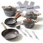 STONELINE Topf-Set Kochgeschirr-Set, 14-teilig, mit Griff in Holzoptik und