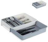 relaxdays Besteckkasten Ausziehbarer Besteckkasten, grau