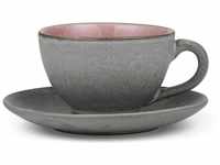 Bitz Tasse Tasse mit Untertasse grey / light pink 0,24 l, Steinzeug
