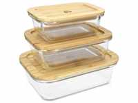Navaris Lunchbox Glasbehälter Set mit Bambus Deckel - 3x Dose Behälter, Glas,