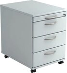 HAMMERBACHER Container Rollcontainer 58cm 3 Sch&uuml;be Schloss Bogengriff Grau