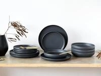 CreaTable Tafelservice Teller Set, Geschirr-Set Uno Black (12-tlg), 4 Personen,