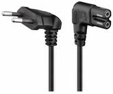 Goobay GOOBAY Euro-Netzkabel mit Doppelnutkupplung, schwarz, 0,3m, 90&deg; Netzkabel