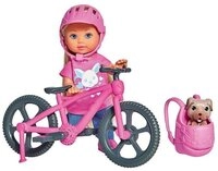 SIMBA Anziehpuppe Evi Love Holiday Bike mit Fahrrad + Hund, 12 cm Spielpuppe Haustier