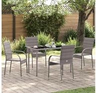 vidaXL Sitzgruppe vidaXL Gartenst&uuml;hle Stapelbar 4 Stk. Grau Poly Rattan