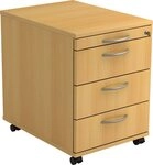 HAMMERBACHER Container Rollcontainer 58cm 3 Sch&uuml;be Schloss Bogengriff Buche