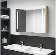 vidaXL Schrankmodule LED-Bad-Spiegelschrank 89x14x62 cm Wei&szlig; und Eichen-Optik