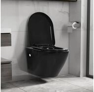 vidaXL Tiefsp&uuml;l-WC, Wand-WC ohne Sp&uuml;lrand Keramik Schwarz