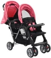 vidaXL Sport-Kinderwagen, Tandem-Kinderwagen Stahl Rosa und Schwarz