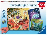 Ravensburger Puzzle RAVENSBURGER Puzzle Feen, Drache und Einhorn 3x49 Teile,