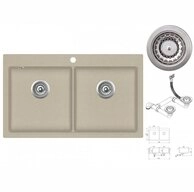 vidaXL Granitsp&uuml;le Granitsp&uuml;le Doppelbecken Beige, Oval, 51/86 cm