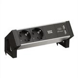 Bachmann DESK2 ALU BLACK 2x Schutzkontakt 1x USB-Charger Steckdosenleiste