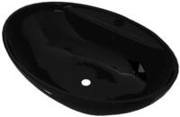 vidaXL Waschbecken, Keramik Waschbecken Hahnloch/&Uuml;berlaufloch schwarz oval