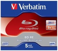 Verbatim Blu-ray-Rohling 5 Verbatim Rohlinge Blu-ray BD-RE 25GB 2x Jewelcase