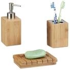 relaxdays Badezimmer-Set Badaccessoires Bambus 3er Set