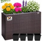 Casaria Pflanzk&uuml;bel, 4 Innent&ouml;pfe Herausnehmbar Polyrattan 95x27x60cm Blumentopf
