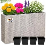 Casaria Pflanzk&uuml;bel, 4 Innent&ouml;pfe Herausnehmbar Polyrattan 95x27x60cm Blumentopf