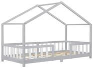en.casa Kinderbett, &raquo;Treviolo&laquo; Haus-Optik Montessori 90x200 cm Hellgrau/Wei&szlig;