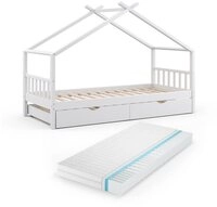 VitaliSpa&reg; Hausbett Design, Wei&szlig;, 90x200 cm mit G&auml;stebett und Matratze (2-tlg)