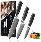 Wakoli Messer-Set Mikata 3er Damast K&uuml;chrnesser Set Klingenl&auml;ngen von 8 bis 17 cm