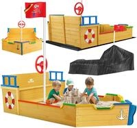 KIDIZ Sandkasten, Sandkasten Ahoi Piratenschiff Boot Segelschiff aus Holz