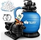 tillvex Sandfilteranlage 10 m&sup3;/h Filteranlage + 800g Filterb&auml;lle 7-Wege Ventil