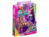 Barbie Anziehpuppe Mattel GXF09 Barbie Extra, Puppe mit buntem Outfit und Rosa...