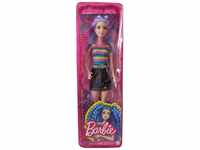 Barbie Violet Hair Doll With Rainbow Top Denim Skirt