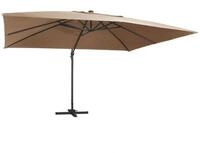 vidaXL Sonnenschirm Ampelschirm mit LED-Beleuchtung Alu-Mast 400x300 cm Taupe