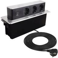 Designlight Einbausteckdose USB A/C Edelstahl 3-fach Tischsteckdose versenkbar