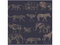 vidaXL Midnight Navy Animal Safari Wallpaper