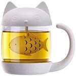 Winkee Teeglas Katze Teeglas mit Teesieb im Deckel