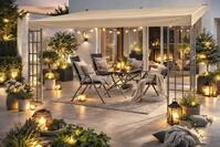 Quick Star Anbaupavillon Anbaupergola Alu Optik Sand 3x4m, Mit Ablauf&ouml;sen gegen