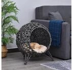 PawHut Tierhaus Katzenh&ouml;hle aus PE-Rattan mit Kissen, erh&ouml;hten F&uuml;&szlig;en...