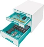 LEITZ Organizer Schubladenbox Wow Cube 4 Schubladen PS perlwei&szlig;/eisblau