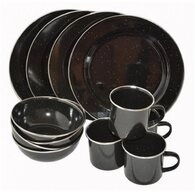 A. Bl&ouml;chl Geschirr-Set Essgeschirr Emaille schwarz neu (12-tlg. / 4 Personen)