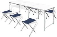 vidaXL Campingstuhl Klappbarer Campingtisch mit 4 Hocker H&ouml;henverstellbar 180x60 cm