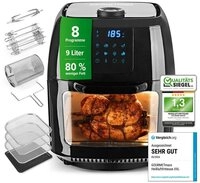 GOURMETmaxx Hei&szlig;luftfritteuse 9 l Ofen - XXL-Zubeh&ouml;rset mit Drehspie&szlig;, 1800...