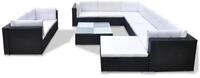 vidaXL Gartenlounge-Set, 10-tlg. Lounge Set mit Auflagen Poly Rattan Schwarz
