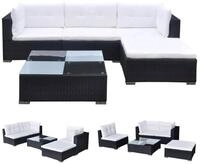vidaXL Gartenlounge-Set, 5-tlg. Lounge Set mit Auflagen Poly Rattan Schwarz