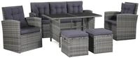 vidaXL Gartenlounge-Set 6-tlg. Garten-Lounge-Set mit Auflagen Poly Rattan Grau,