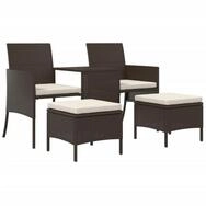 vidaXL Loungesofa 2-Sitzer-Gartensofa mit Tisch & Hocker Poly Rattan Braun, 1 Teile