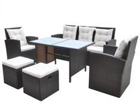 vidaXL Garten-Essgruppe 6-tlg. Garten-Essgruppe mit Kissen Poly Rattan Braun,...