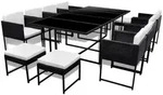 vidaXL Garten-Essgruppe, 13-tlg. Gartengarnitur mit Auflagen Poly Rattan Schwarz