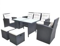 vidaXL Garten-Essgruppe 6-tlg. Garten-Essgruppe mit Kissen Poly Rattan Schwarz,