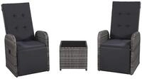 vidaXL Loungeset vidaXL 3-tlg. Bistro-Set mit Auflagen Poly Rattan Grau