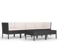 vidaXL Gartenlounge-Set, 6-tlg. Lounge Set mit Auflagen Poly Rattan Schwarz