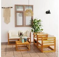 vidaXL Loungeset vidaXL 5-tlg. Garten-Lounge-Set mit Auflagen Creme Massivholz...