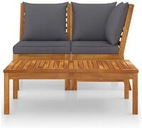 vidaXL Gartenlounge-Set, 3-tlg. Lounge Set mit Dunkelgrauem Kissen Akazienholz